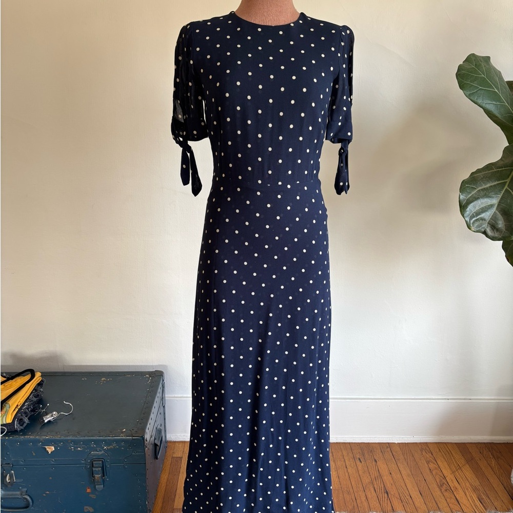 Elegant Navy Polka Dot Dress